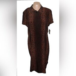 100% silk shirt dress David Warren New York 16 leopard cheetah animal